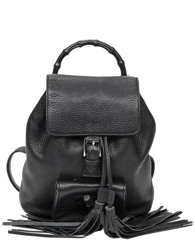 Pre-owned Gucci Black Grained Leather Small Bamboo Tassel Backpack (authentic Pre-loved)