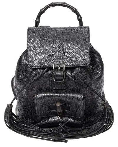 Pre-owned Gucci Black Grained Leather Small Bamboo Tassel Backpack (authentic Pre-loved)