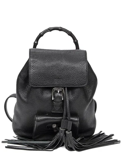 Pre-owned Gucci Black Grained Leather Small Bamboo Tassel Backpack (authentic Pre-loved)