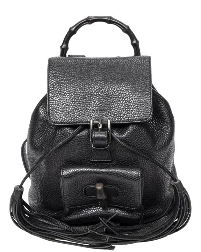 Pre-owned Gucci Black Grained Leather Small Bamboo Tassel Backpack (authentic Pre-loved)