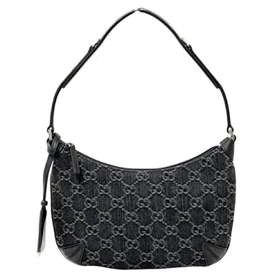 Pre-owned Gucci Black Gray Denim Leather Shoulder Bag () In Multi