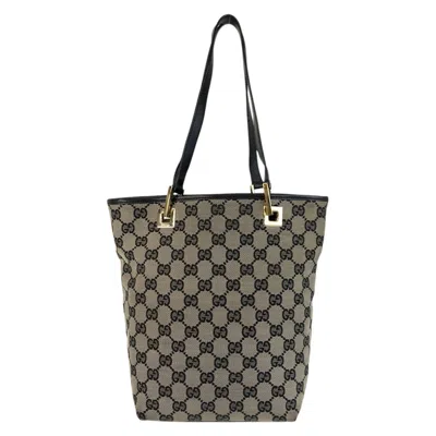 Pre-owned Gucci Black Gray Gg Canvas Leather Shoulder Bag Tote Bag ()