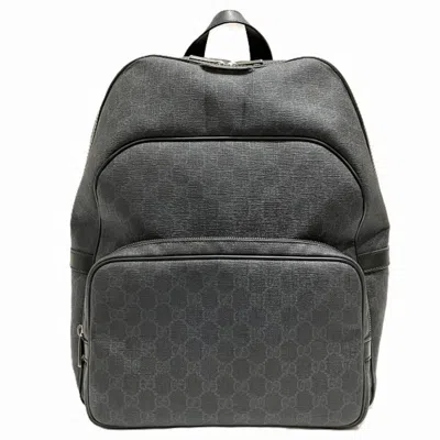 Pre-owned Gucci Black Gray Gg Supreme Canvas Leather Backpack () In Multi