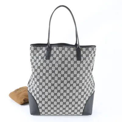Pre-owned Gucci Black Gray Leather Canvas Shoulder Bag Tote Bag () In Multi
