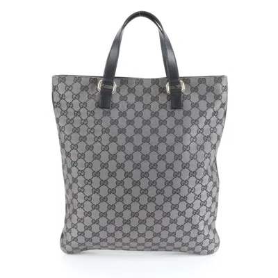 Pre-owned Gucci Black Gray Leather Canvas Tote Bag () In Multi