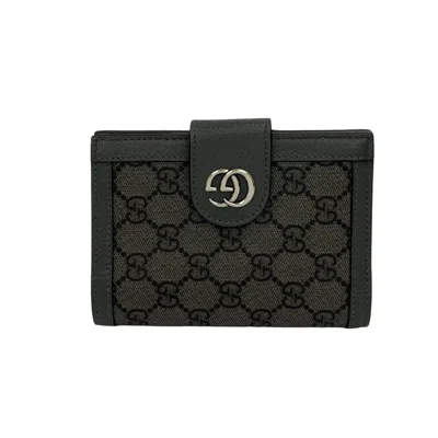 Pre-owned Gucci Black Gray Leather Pvc Wallet (bi-fold) () In Multi