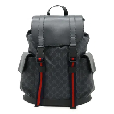 Pre-owned Gucci Black Gray Navy Red Color Pvc Leather Backpack ()