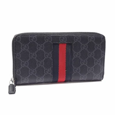 Pre-owned Gucci Black Gray Pvc Leather Long Wallet (bi-fold) () In Multi
