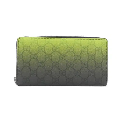 Pre-owned Gucci Black Green Coated Canvas Long Wallet (bi-fold) () In Multi