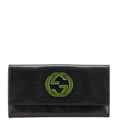 Pre-owned Gucci Black Green Leather Coin Purse/coin Case () In Multi