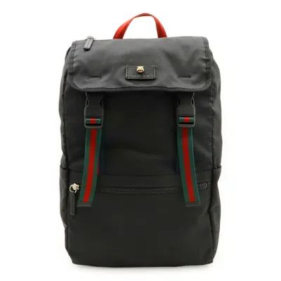 Pre-owned Gucci Black Green Navy Red Color Canvas Leather Backpack ()