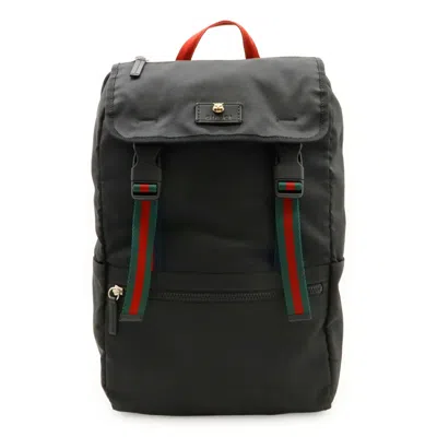 Pre-owned Gucci Black Green Navy Red Color Canvas Leather Backpack () In Black, Green, Navy, Red Color