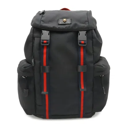 Pre-owned Gucci Black Green Navy Red Color Canvas Leather Backpack () In Black, Green, Navy, Red Color