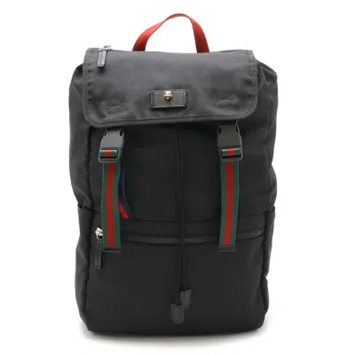 Pre-owned Gucci Black Green Navy Red Color Leather Canvas Backpack () In Black, Green, Navy, Red Color