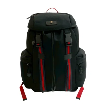 Pre-owned Gucci Black Green Navy Red Color Leather Nylon Backpack ()