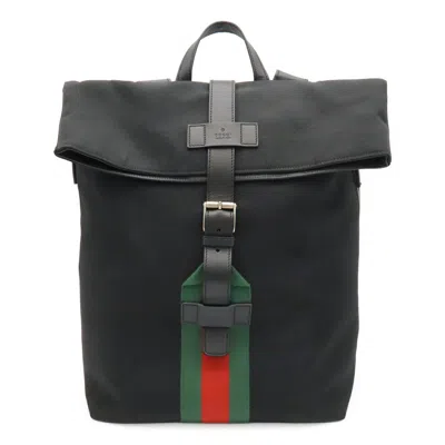 Pre-owned Gucci Black Green Red Color Canvas Backpack () In Black, Green, Red Color