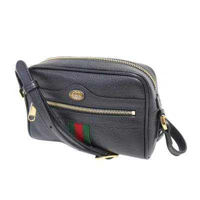 Pre-owned Gucci Black Green Red Color Canvas Leather Pochette Shoulder Bag () In Multi