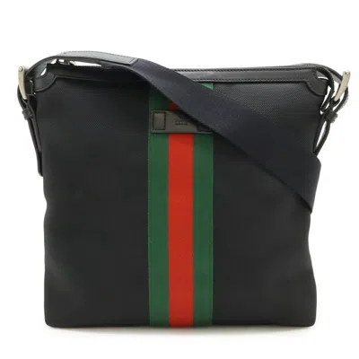 Pre-owned Gucci Black Green Red Color Canvas Leather Shoulder Bag () In Multi