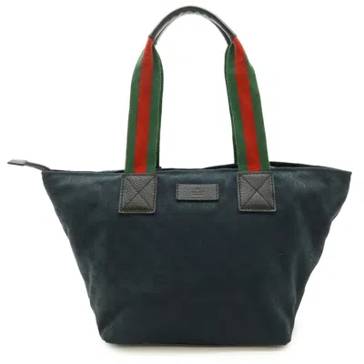 Pre-owned Gucci Black Green Red Color Canvas Leather Shoulder Bag Tote Bag ()