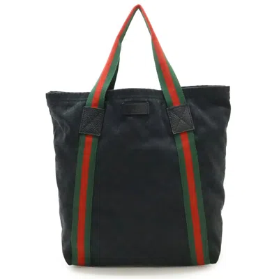 Pre-owned Gucci Black Green Red Color Canvas Leather Shoulder Bag Tote Bag () In Multi