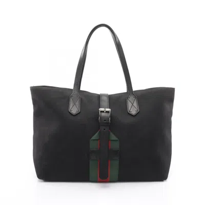 Pre-owned Gucci Black Green Red Color Canvas Leather Tote Bag () In Multi