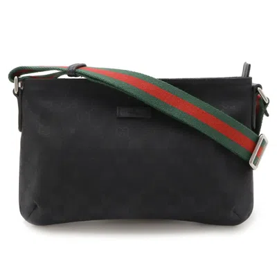 Pre-owned Gucci Black Green Red Color Gg Canvas Leather Pochette Shoulder Bag ()