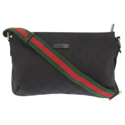 Pre-owned Gucci Black Green Red Color Gg Canvas Leather Shoulder Bag () In Multi