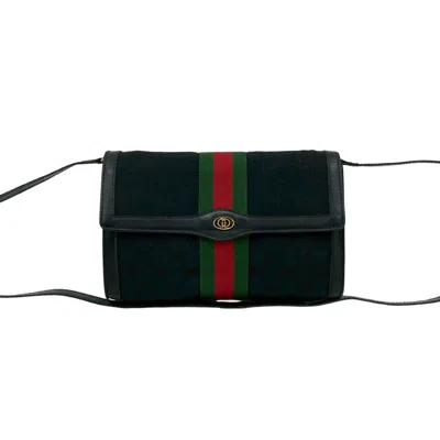 Pre-owned Gucci Black Green Red Color Gg Canvas Leather Shoulder Bag () In Multi