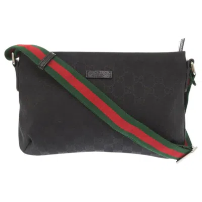 Pre-owned Gucci Black Green Red Color Gg Canvas Leather Shoulder Bag () In Multi