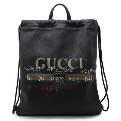 Pre-owned Gucci Black Green Red Color Leather Backpack ()
