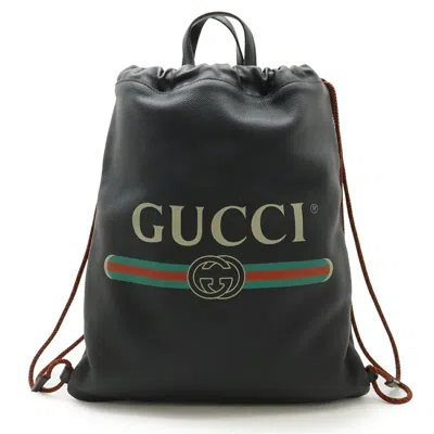 Pre-owned Gucci Black Green Red Color Leather Backpack Tote Bag () In Multi