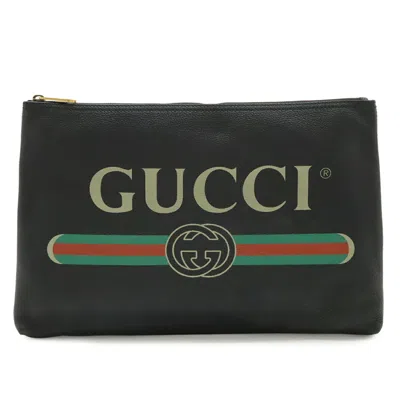 Pre-owned Gucci Black Green Red Color Leather Clutch Bag () In Black, Green, Red Color