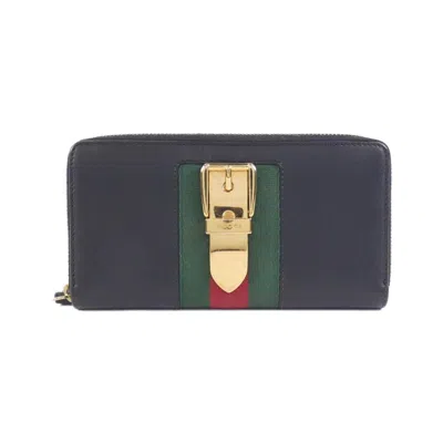 Pre-owned Gucci Black Green Red Color Leather Long Wallet (bi-fold) ()