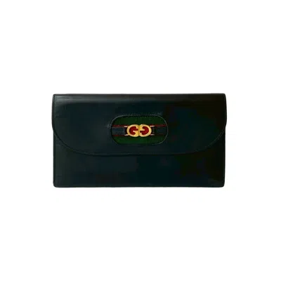 Pre-owned Gucci Black Green Red Color Leather Long Wallet (tri-fold) () In Multi