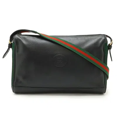Pre-owned Gucci Black Green Red Color Leather Pochette Shoulder Bag ()