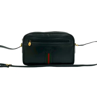 Pre-owned Gucci Black Green Red Color Leather Pochette Shoulder Bag ()