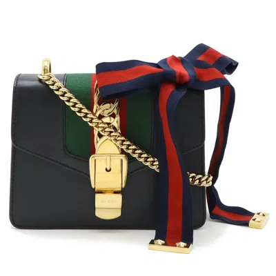 Pre-owned Gucci Black Green Red Color Leather Pochette Shoulder Bag () In Black, Green, Red Color