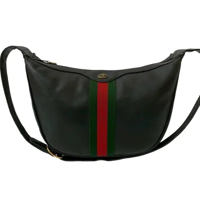 Pre-owned Gucci Black Green Red Color Leather Pochette Shoulder Bag () In Multi