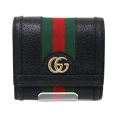 Pre-owned Gucci Black Green Red Color Leather Wallet (bi-fold) () In Multi