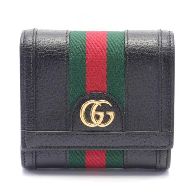 Pre-owned Gucci Black Green Red Color Leather Wallet (bi-fold) () In Black, Green, Red Color