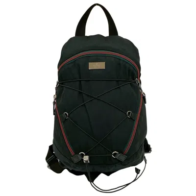 Pre-owned Gucci Black Green Red Color Nylon Leather Backpack () In Multi