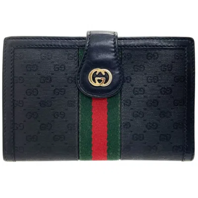 Pre-owned Gucci Black Green Red Color Pvc Leather Middle Wallet (bi-fold) () In Multi