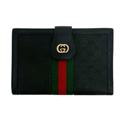 Pre-owned Gucci Black Green Red Color Pvc Leather Wallet (bi-fold) () In Multi