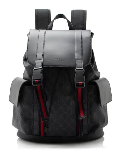 Pre-owned Gucci Black, Grey Coated Canvas, Leather, Nylon Medium Flap Backpack  (authentic Pre-loved)