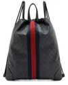 Gucci Black, Grey Gg Supreme Coated Canvas & Leather Drawstring Backpack (authentic Pre-loved) In Black