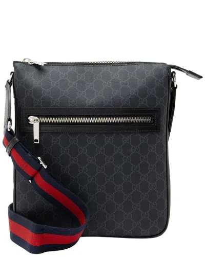 Pre-owned Gucci Black, Grey Gg Supreme Coated Canvas, Leather, Nylon Flat Medium  Messenger (authentic Pre-lov