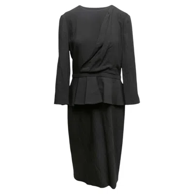Pre-owned Gucci Black  Long Sleeve Wool Peplum Dress Size It 46