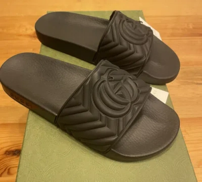 Pre-owned Gucci Black  Matelasse Slides Sz 7g/ 7.5 Us, In Box