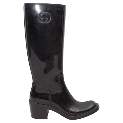 Pre-owned Gucci Black  Rubber Knee-high Heeled Rain Boots Size 37