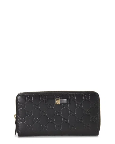 Pre-owned Gucci Black Ssima Bow Zip Around Wallet (authentic Pre-loved)